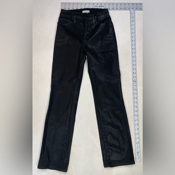 Good American Mid Rise Straight Coated Jeans Women Size 0 Black GS001T - Picture 7 of 9